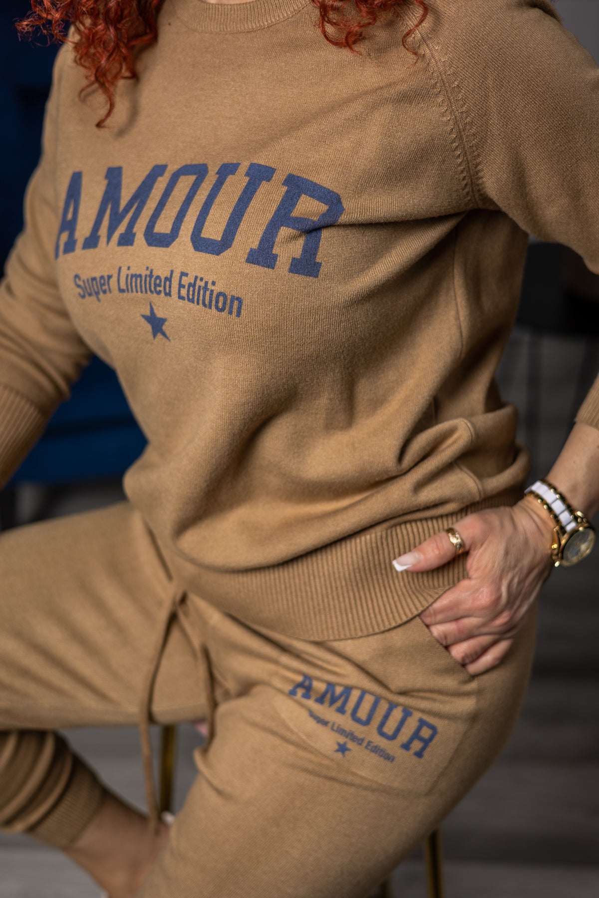 Knit Fabric Tracksuit Set Amour Camel