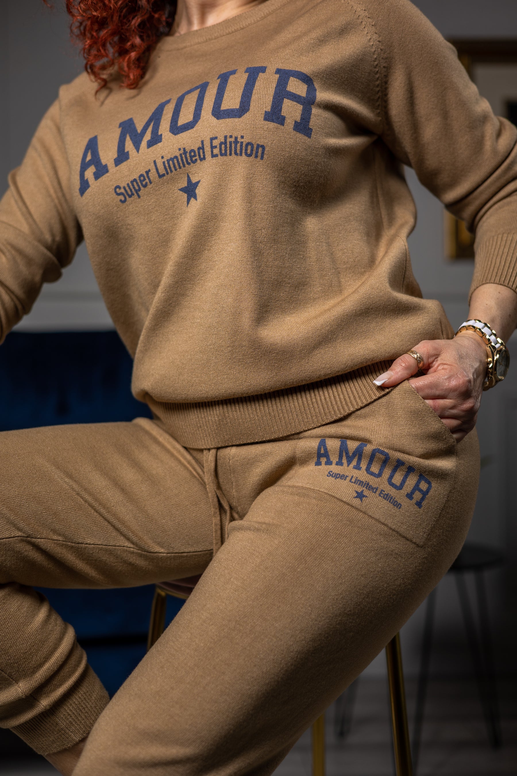 Knit Fabric Tracksuit Set Amour Camel