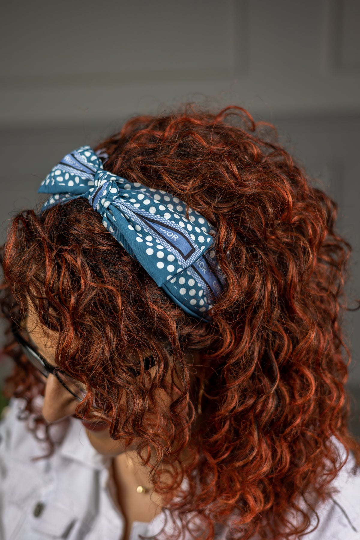 Polka Dot Bow Headband Christian Blue