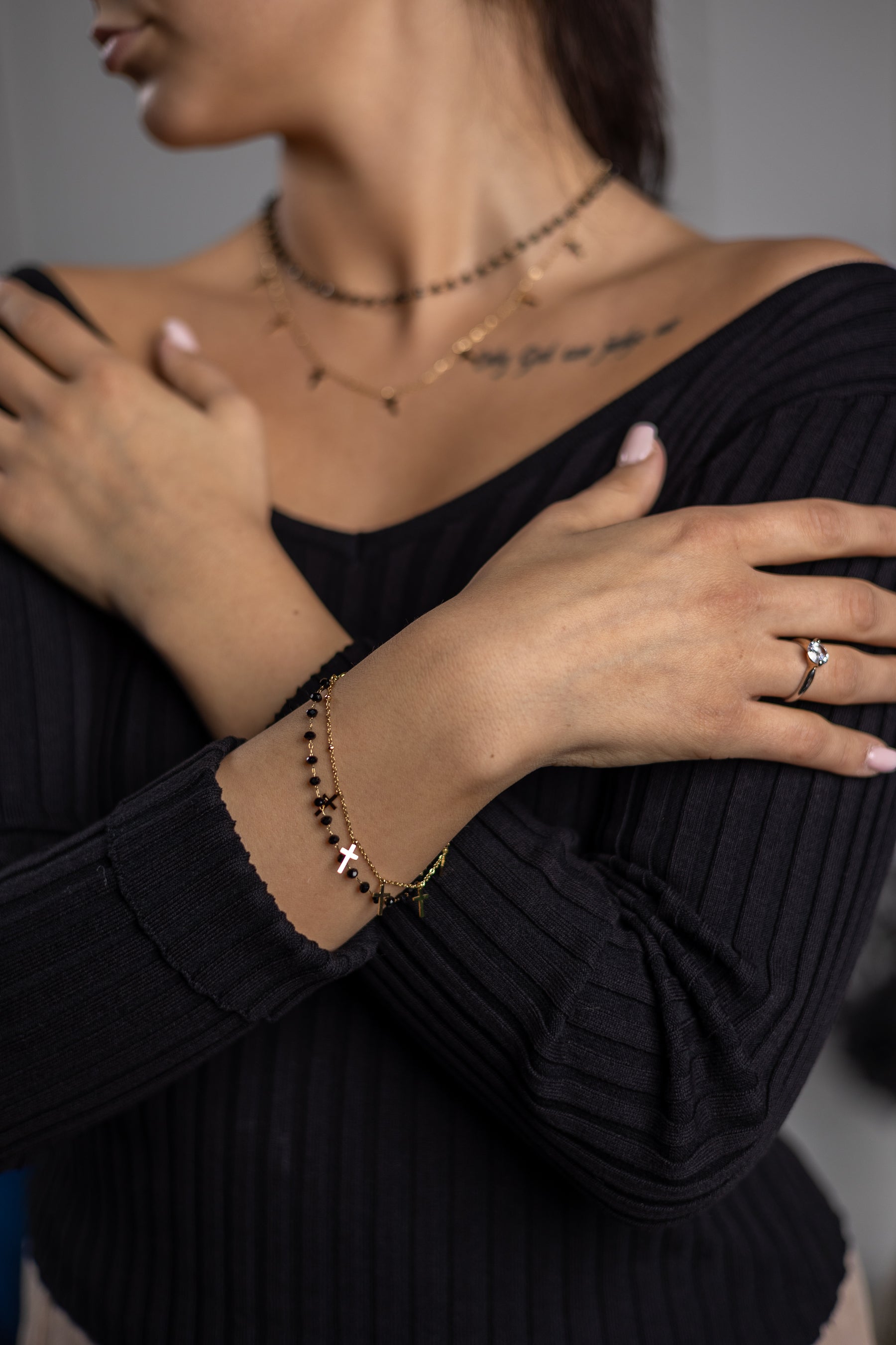 Beaded Bracelet Cross Black