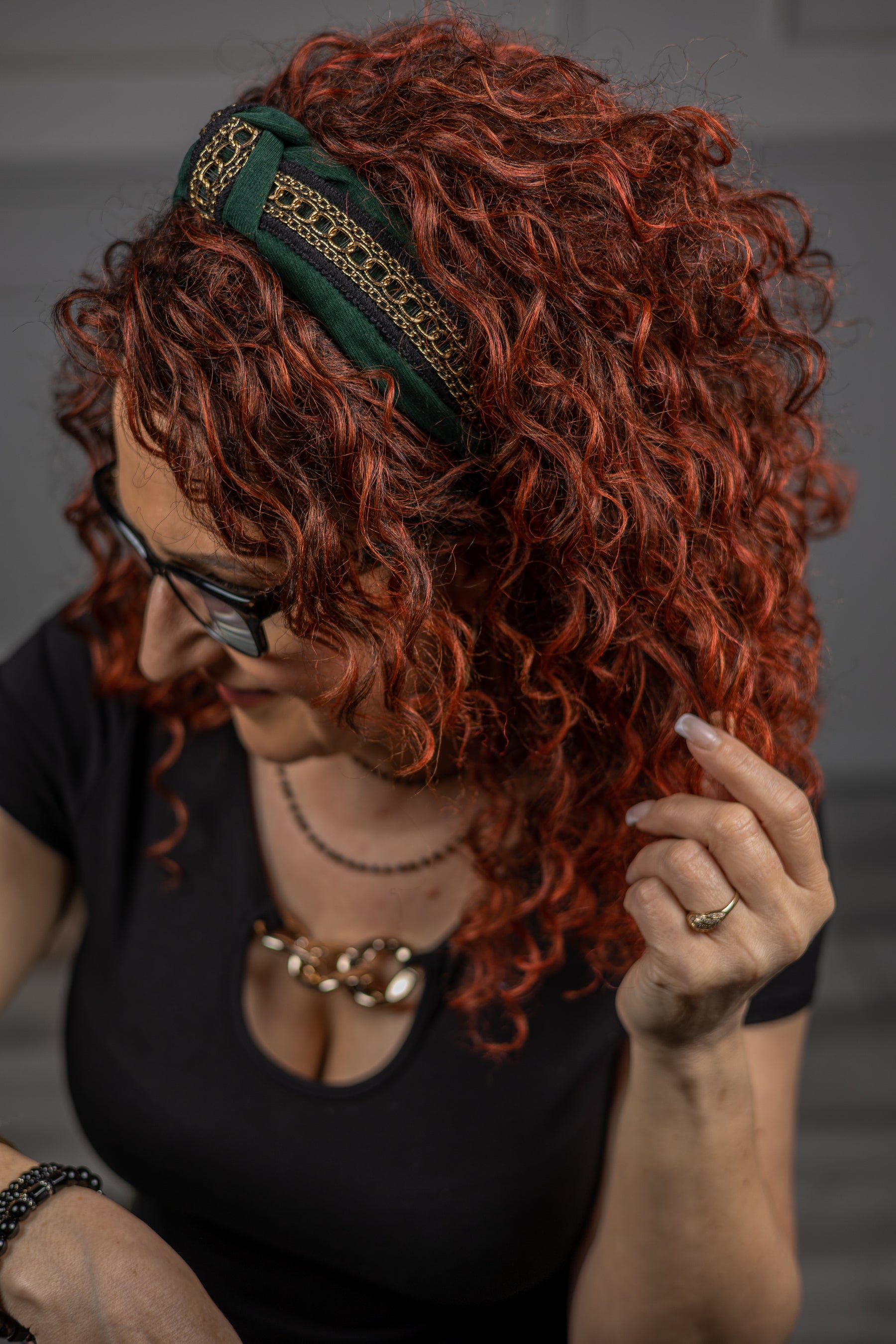 Velvet Fabric Chain Headband Alice Green